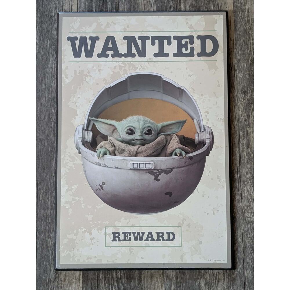 Silver Buffalo Star Wars The Mandalorian The Child "Wanted" 13 x 19" Wall Art